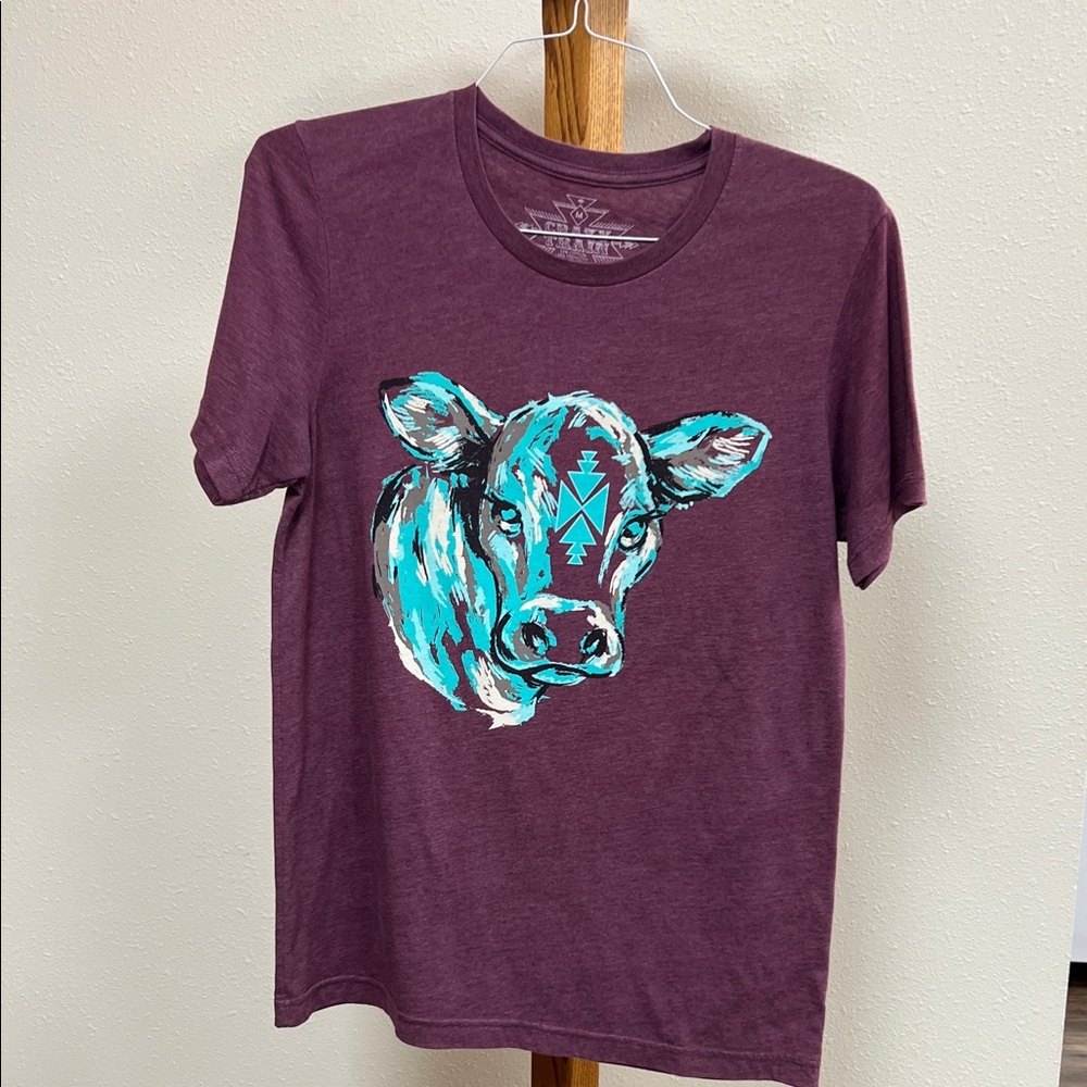 Crazy Train Purple Tee with Turquoise Cow Design